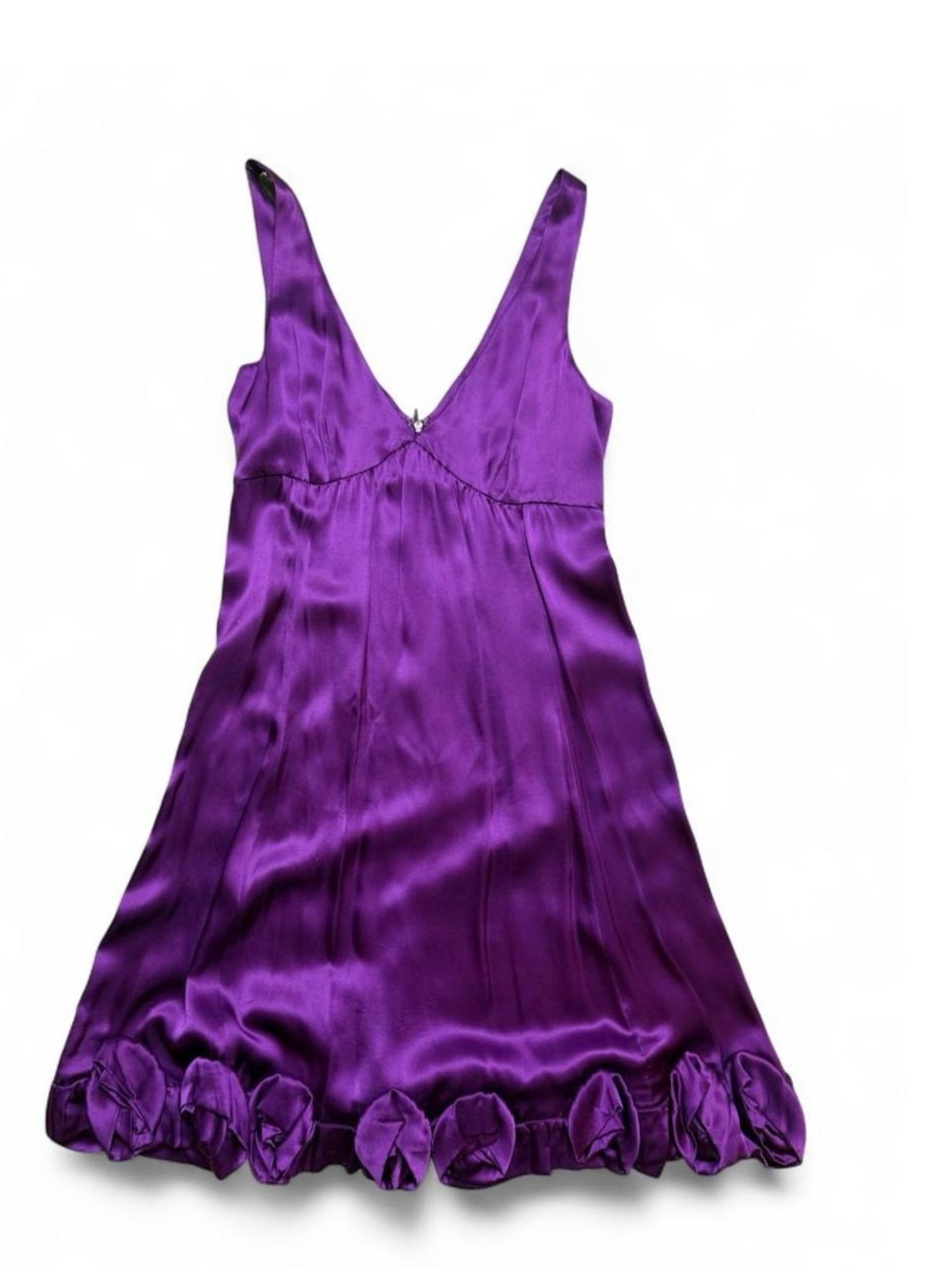 Rebecca Taylor Satin V-Neck Purple Slip Dress with Rosette Hem - Size 0